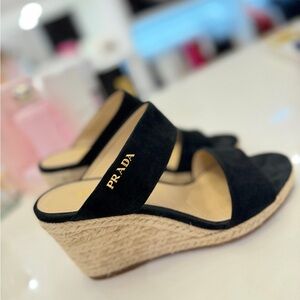 Prada Black Espadrille Wedges